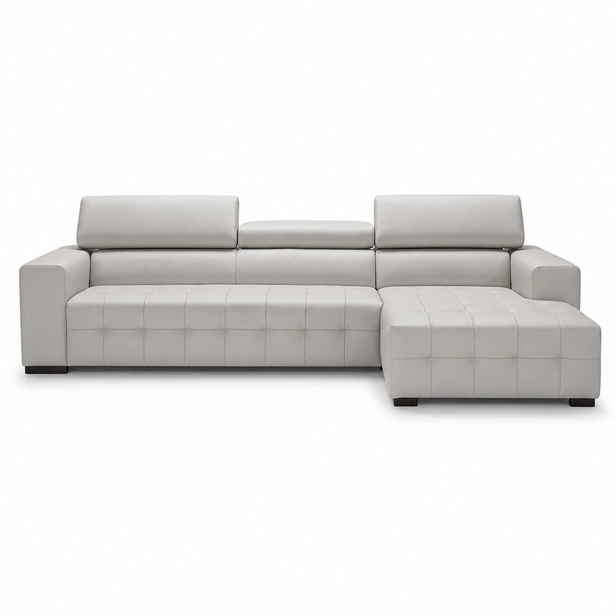 como sectional in grey top grain leather floor