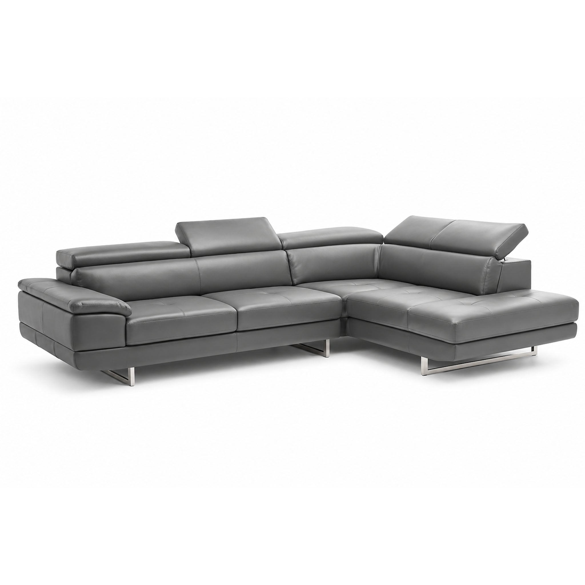 florida sectional in grey top grain leather new