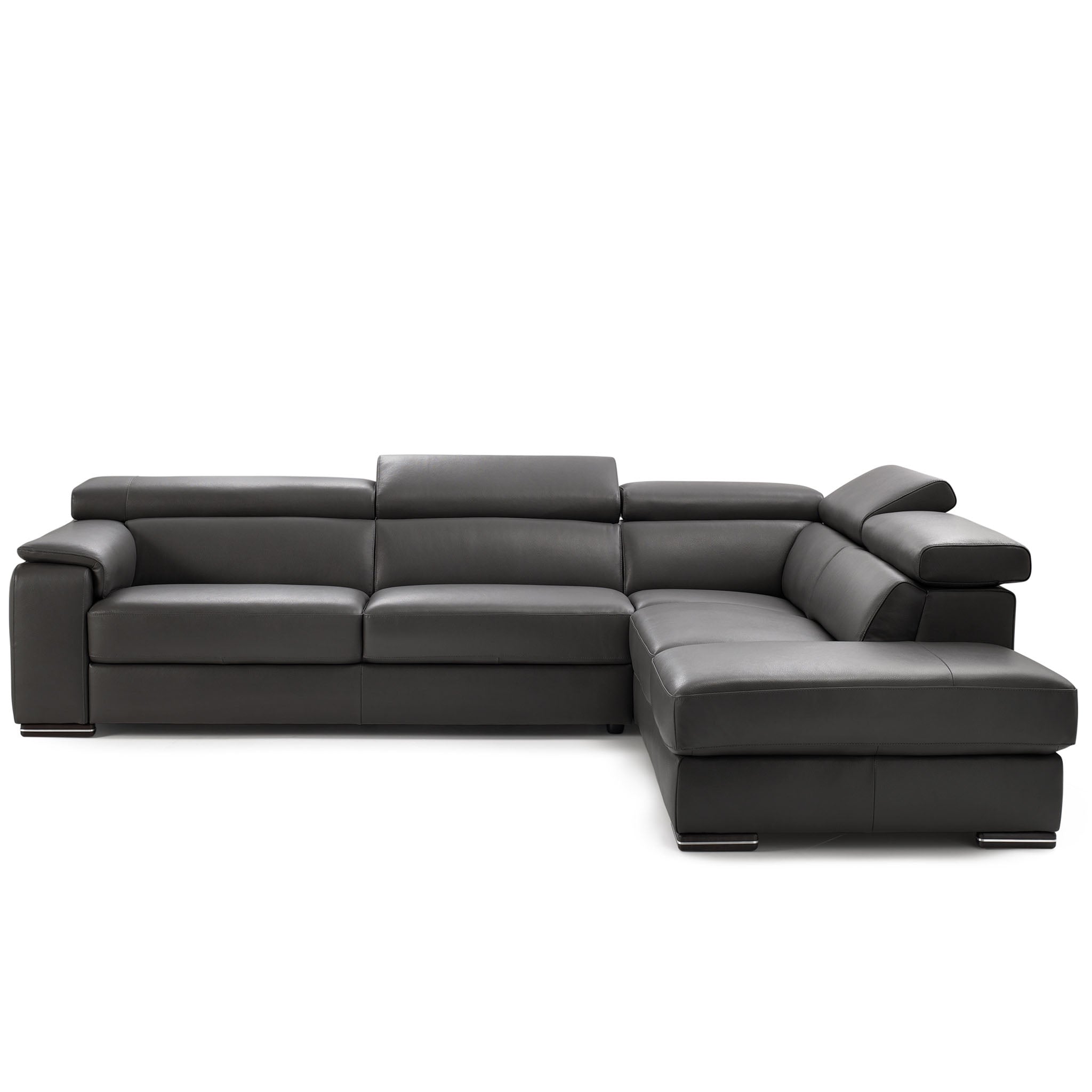 magnum sectional in grey top grain leather floor