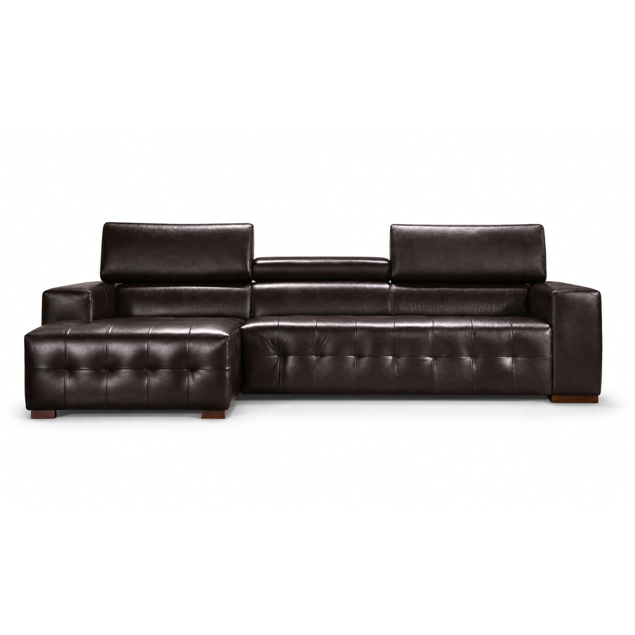 como sectional in brown top grain leather floor