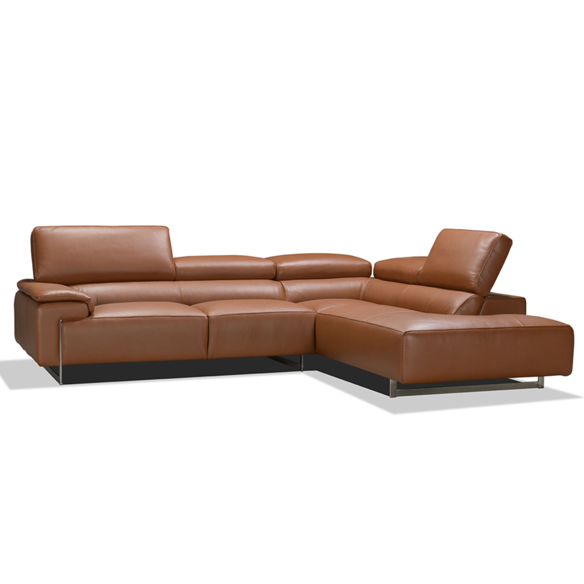 caprice sectional in cognac top grain leather floor