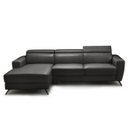 stelvio left facing chaise in grey top grain leather floor