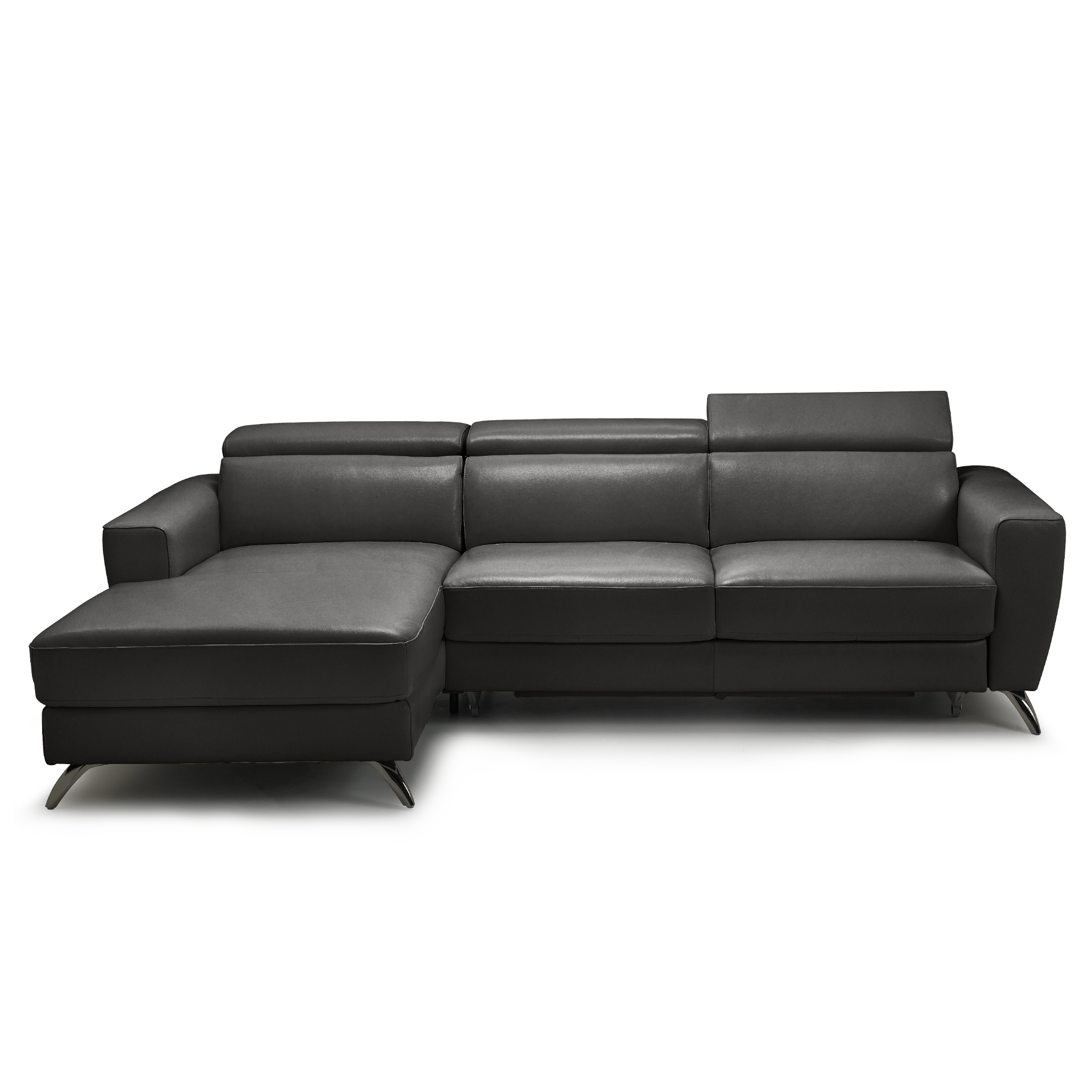 stelvio left facing chaise in grey top grain leather floor