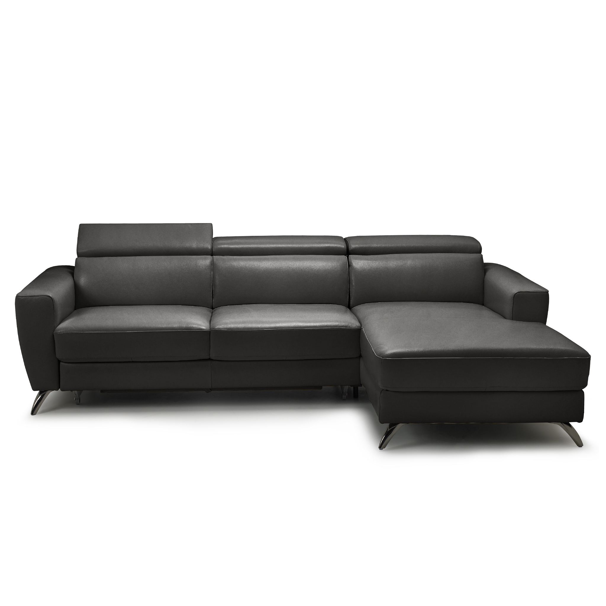 stelvio right facing chaise in grey top grain leather floor