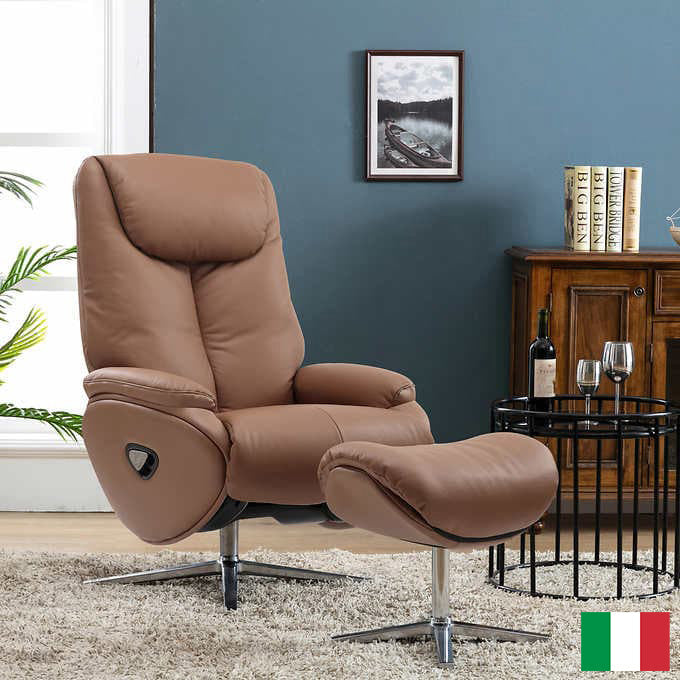 Top Grain Leather Recliner with Ottoman