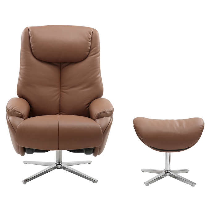 Top Grain Leather Recliner with Ottoman